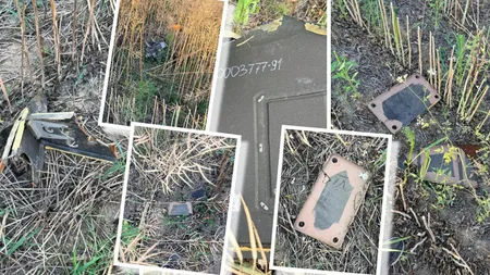 Resturi de dronă găsite pe un câmp din Tulcea. Autoritățile au decis să le detoneze pentru că aceau explozibil la bord