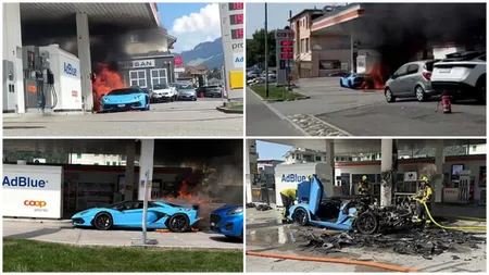 Un Lamborghini Aventador SVJ ediție limitată, în valoare de peste 500.000 de euro, a fost cuprins de flăcări într-o benzinărie din Elveția: „A fost distrus complet”