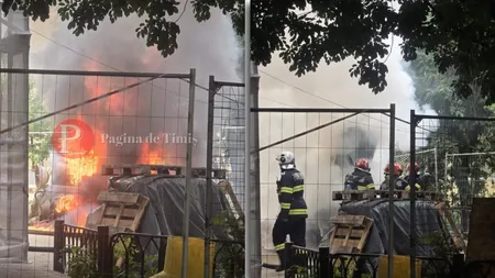 Incendiu lângă Complexul Studențesc din Timișoara. Un utilaj a luat foc, iar martorii spun că s-au auzit trei bubuituri