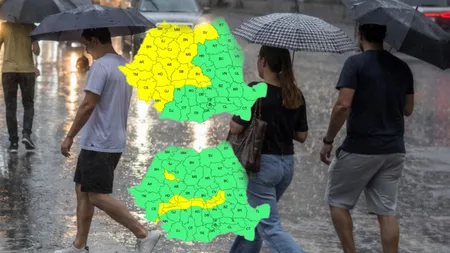 Cod galben de ploi torențiale și vijelii. Mai mult de jumătate de țară va fi afectată de aceste fenomene