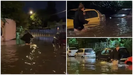 Tânără disperată după ce mașina decapotabilă i-a fost inundată. A început să plângă în hohote când și-a văzut mașina înghițită de ape