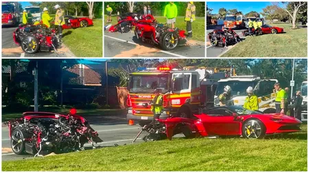 Cum a scăpat cu viață șoferul unui Ferrari de aproape jumătate de milion de euro, după ce mașina s-a rupt în bucăți într-un accident