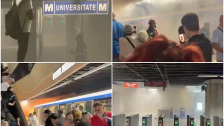 Incendiu la metrou în stația Universitate, după producerea unui scurtcircuit. Călătorii aflați în garnitura ajunsă la peron au forțat ușile ca să poată ieși