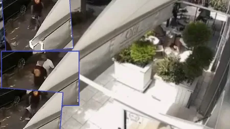 Scandal ziua în amiaza mare. Doi interlopi din Craiova s-au luat la bătaie în fața unui bar, camerele de supraveghere au surprins momentul în care unul dintre bărbați își lovește adversarul cu pumnul și îl pune la pământ