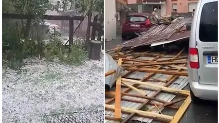 Furtuni violente după caniculă. Grindina a făcut ravagii în câteva minute, copaci doborâți, drumuri blocate și pene de curent