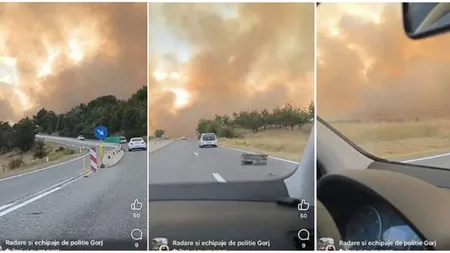 Incendiu puternic în Gorj, fumul dens se vede de la mare distanță. Traficul e blocat