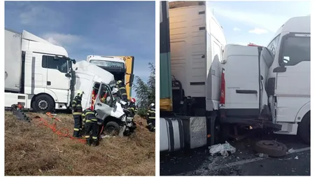 Accident cumplit între două TIR-uri și un microbuz. Două femei au murit pe loc