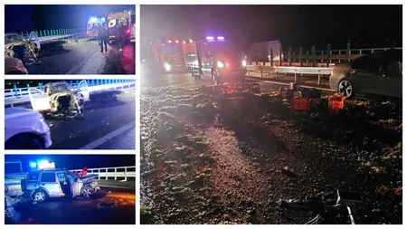 Carambol pe Autostrada Moldovei, aproape de Adjud. Trei persoane au ajuns la spital