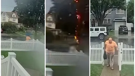 Bărbat lovit de fulger chiar în fața casei. Imaginile teribile surprinse de camerele de supraveghere. VIDEO
