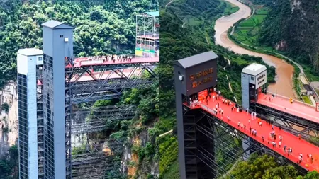 China a construit un lift cu o înălțime de 288 de metri pentru ca aproximativ 20 de elevi de școală primară să poată ajunge la cursuri VIDEO