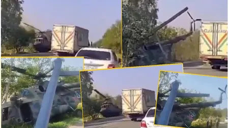Momente de panică în Rusia. Un elicopter a aterizat de urgență pe șosea și s-a răsturnat în șanț. Ambele motoare s-au oprit după ce aparatul de zbor a rămas fără combustibil VIDEO