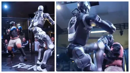 Scene dure la prima luptă de MMA om vs robot. 
