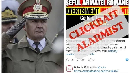 MApN avertizează asupra unor informații false atribuite șefului Armatei Române: ”Nu a emis nicio alertă națională”