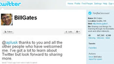 Bill Gates si-a facut cont pe Twitter si a atras in 24 de ore peste 140.000 de followeri