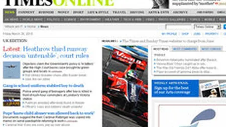 Versiunile online ale The Times si Sunday Times vor fi contra cost din iunie