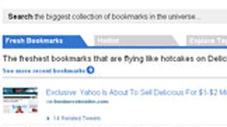 Yahoo ar putea vinde Delicious pentru 1 mil. $