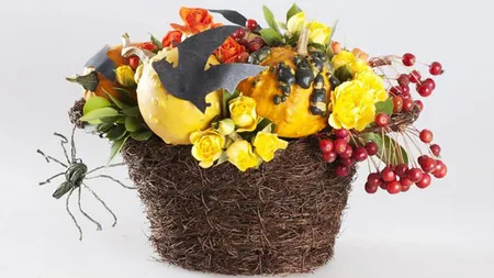 Halloween a intrat si pe piata florilor: decoruri cu dovleci, panze de paianjen si dantela neagra (Foto)