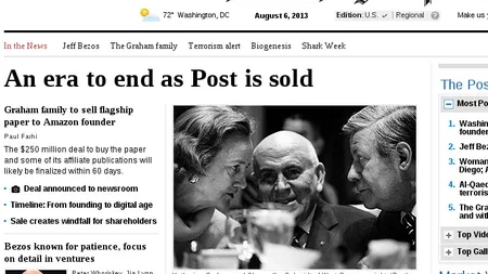 The Washington Post va fi vandut fondatorului Amazon pentru 250 mil. dolari