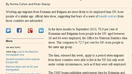 Financial Times: Majoritatea romanilor din Marea Britanie au locuri de munca
