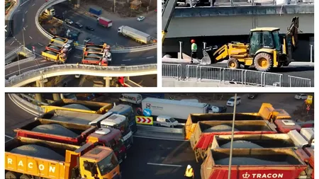 Pasajul de la Domnești - un pas mai aproape de inaugurare. Constructorul a trecut la faza testelor: un convoi de camioane cu greutatea de 28 tone a testat rezistența podului