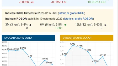 Curs valutar BNR 10 octombrie 2023. Euro, dolarul, francul elvețian și lira sterlină sunt în cădere liberă!