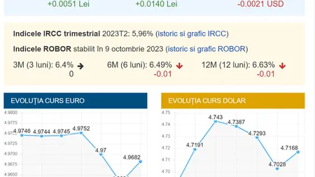 Curs valutar BNR 9 octombrie. Banca Națională anunță schimbări în cazul euro, dolar, lira, francul elvețian și gramul de aur