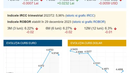 Curs valutar 29 decembrie. Ce se întâmplă pe final de an cu euro, dolarul, lira și francul
