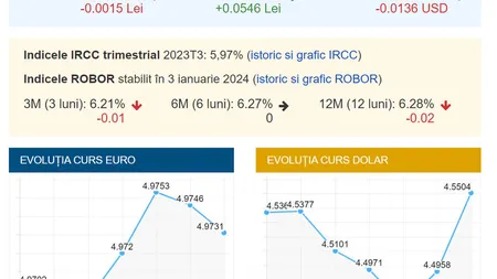 Curs BNR 3 ianuarie. Prima zi lucrătoare BNR aduce schimbări privind euro, dolarul, francul elvețian, lira și gramul de aur