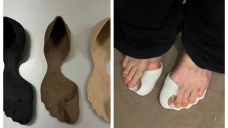 După brățările din bandă adezivă şi poşetele de rafie, Balenciaga lansează pantofii ”zero”. Acoperă doar talpa și degetul mare de la picior și costă o avere