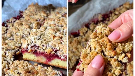 Rețeta de prăjitură cu dulceață care a făcut furori pe TikTok. Se prepară simplu, iar aluatul crumble face diferența