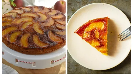 Prăjitură răsturnată cu piersici. Desertul verii pe care e musai să-l încerci. Rețeta pas cu pas