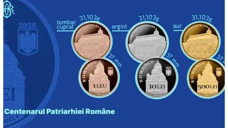 BNR lansează monede de aur, argint și tombac cuprat cu tema Centenarul Patriarhiei Române