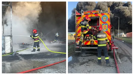 Arad: Incendiul de la fabrica de polistiren a fost lichidat. Focul a degajat fum dens și căldură puternică
