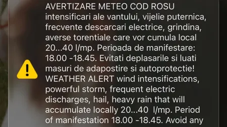 RO-ALERT: Cod roșu de furtuni în București. Avertismente privind fenomene extreme de scurtă durată