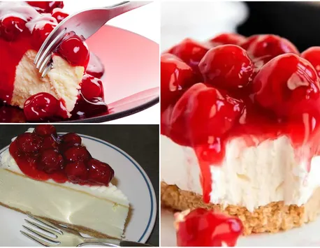 Cheesecake cu cireșe fără coacere, desertul ideal în sezonul cald. Secretul unui preparat cu un gust şi o textură fără cusur