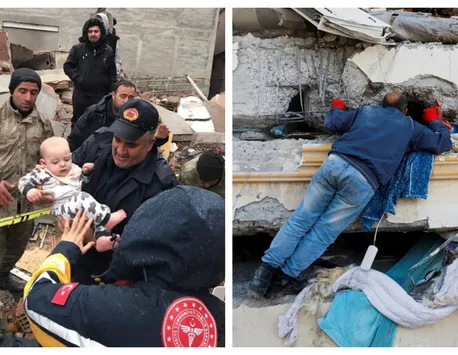Imaginile unui alt miracol: Un copil de 5 ani, salvat de sub dărâmături. I se vedeau doar trei degete de sub placa imensă de beton căzută la cutremur