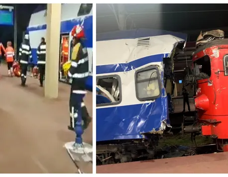 Tren plin cu pasageri, spulberat de o locomotivă la Galați. O femeie de 53 de ani, conductorul trenului, a murit la spital