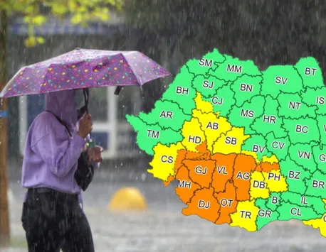 ANM a emis o avertizare meteo. Cod portocaliu de averse torențiale în aproape toată țara, la sfârșit de săptămână