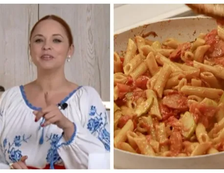 Rețetă de paste cu legume și cârnați chorizo, dezvăluită de Andreea Marin: „Asta e tot! O bunătate!”