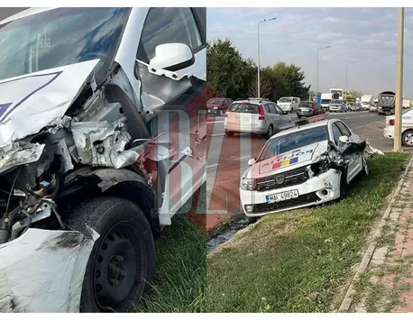 Accident rutier neobişnuit la Iaşi: Două maşini de poliţie s-au ciocnit pentru că n-au păstrat distanţa regulamentară