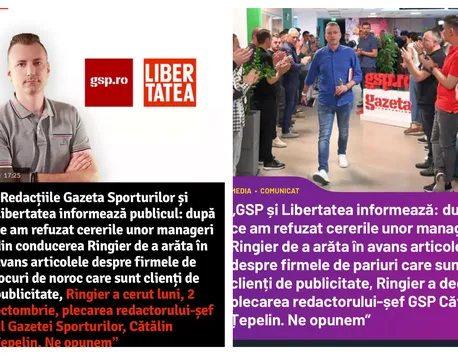 Derapaj deontologic ireal! Cătălin Tolontan a luat prizoniere două publicaţii ale Ringier şi îi atacă pe patronii elvetieni pe prima pagina din tabloidul Libertatea si GSP! I-a pus pe toţi jurnaliştii să protesteze ca el sa nu fie concediat!