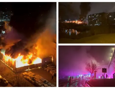 Incendiu puternic lângă Iulius Mall Cluj. Un depozit de marfă este în flăcări. ISU: „Forțele de intervenție au mai fost suplimentate”