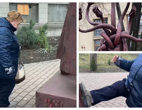 Statuie din oraşul Cuvioasei Parascheva, lovită de o femeie pentru că „din gâtul ăstuia ies nişte şerpi”. Poliţia a deschis o anchetă