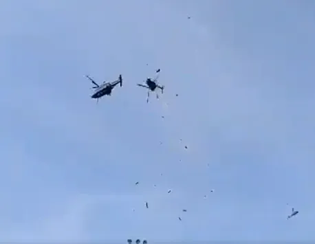 VIDEO. Două elicoptere s-au ciocnit în aer, zece morţi în urma impactului