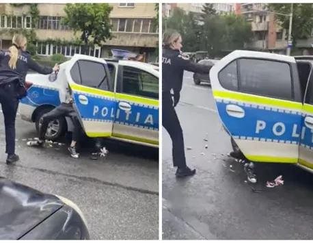 Intervenție de-a râsu’-plânsu’ în Cluj-Napoca. O polițistă a pulverizat spray lacrimogen în fața colegului său