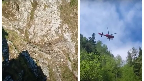 VIDEO Turist blocat în Munții Bucegi, recuperat cu elicopterul în urma unei intervenții spectaculoase
