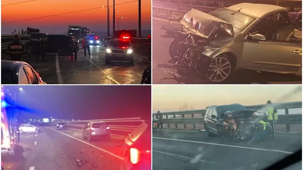 Patru mașini s-au ciocnit pe autostrada București-Pitești! Au fost răniți patru oameni, circulația este oprită