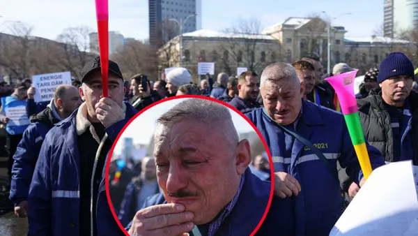 Furie la Guvern, contractele de muncă expiră la 31 martie! Minerii și angajații din energie s-au dus peste Bolojan. Protest cu pancarte și vuvuzele FOTO