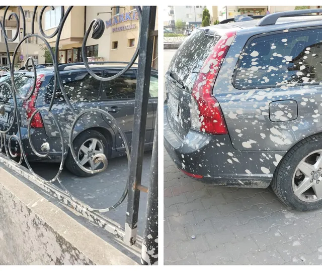 Surpriză neplăcută pentru un şofer din Cluj: şi-a găsit maşina stropită cu ciment. „Dorel încă nu dezamăgeşte”