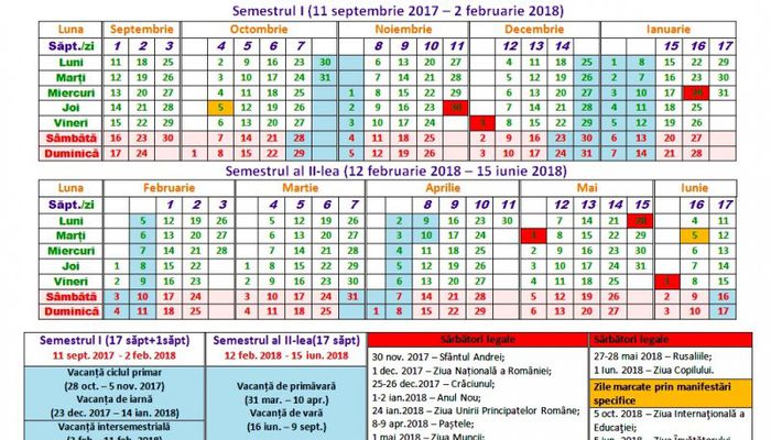 Calendar An Scolar 2017 2018 Structura Noului An Scolar VacanÅ£e Teze Examene